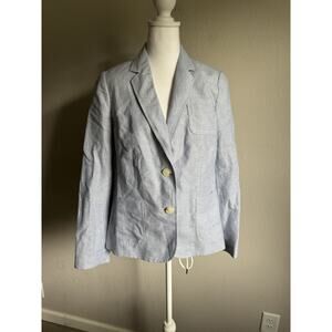 Talbots Blue White Stripe Linen Blend Lightweight Blazer Women 8 Academia Career